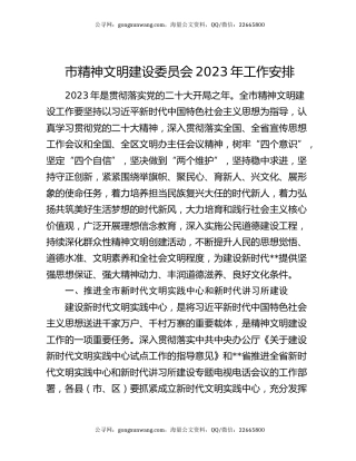 市精神文明建设委员会2023年工作安排