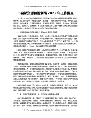 市自然资源和规划局2022年工作要点