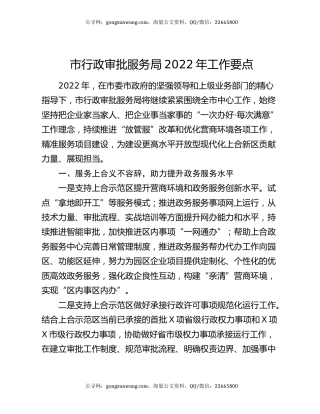 市行政审批服务局2022年工作要点