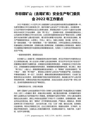 市非煤矿山（含尾矿库）安全生产专门委员会2022年工作要点
