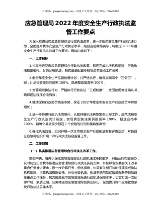应急管理局2022年度安全生产行政执法监督工作要点