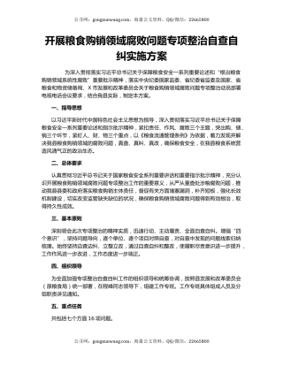 开展粮食购销领域腐败问题专项整治自查自纠实施方案