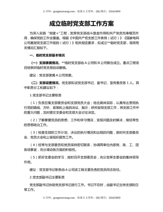 成立临时党支部工作方案