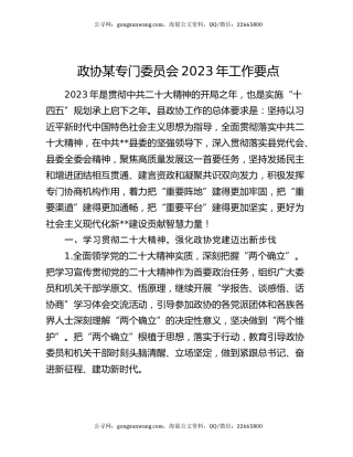政协某专门委员会2023年工作要点
