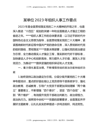 某单位2023年组织人事工作要点