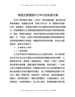某国企管理提升三年行动实施方案
