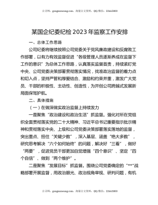某国企纪委纪检2023年监察工作安排