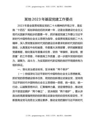 某地2023年基层党建工作要点