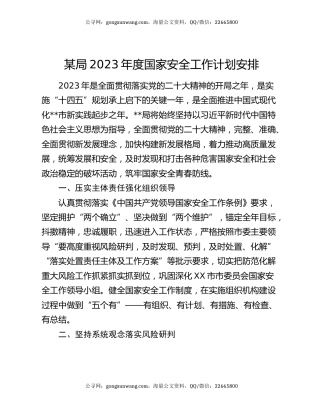 某局2023年度国家安全工作计划安排
