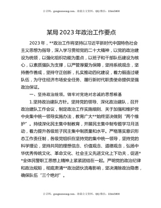 某局2023年政治工作要点