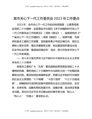 某市关心下一代工作委员会2023年工作要点