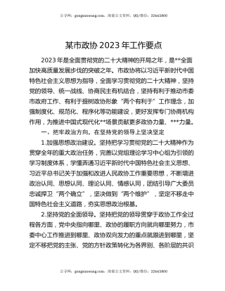 某市政协2023年工作要点