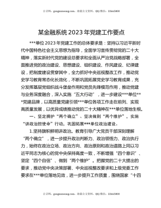 某金融系统2023年党建工作要点