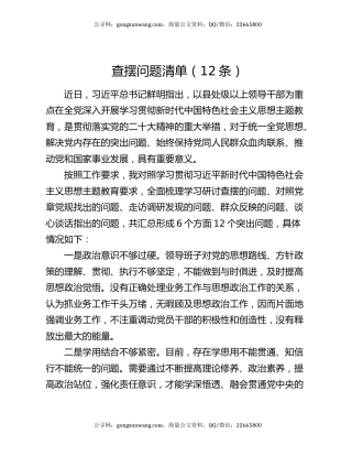 查摆问题清单（12条）