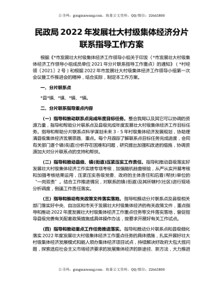 民政局2022年发展壮大村级集体经济分片联系指导工作方案