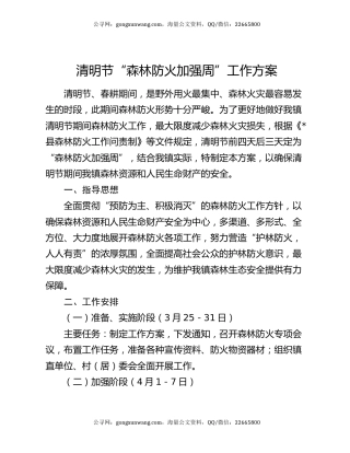 清明节“森林防火加强周”工作方案