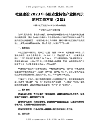 社区建设2023年市级农业特色产业振兴示范村工作方案（2篇）