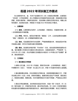 街道2022年河长制工作要点