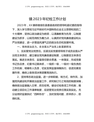 镇2023年纪检工作计划