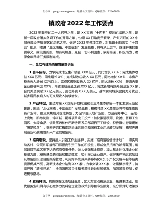 镇政府2022年工作要点