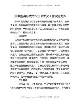 集中整治形式主义官僚主义工作实施方案