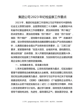 集团公司2023年纪检监察工作要点