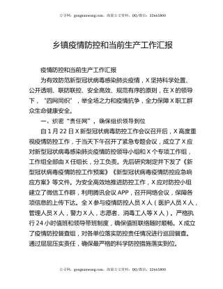 乡镇疫情防控和当前生产工作汇报