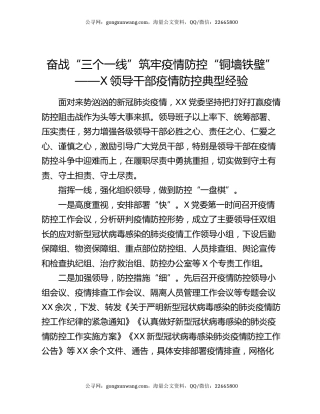 奋战“三个一线”  筑牢疫情防控“铜墙铁壁”——X领导干部疫情防控典型经验