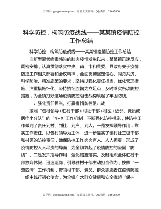 科学防控，构筑防疫战线——某某镇疫情防控工作总结