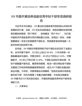 XX市委开展培养选拔优秀年轻干部专项调研报告