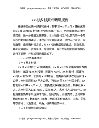 xx村乡村振兴调研报告