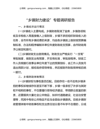 “乡镇财力建设”专题调研报告