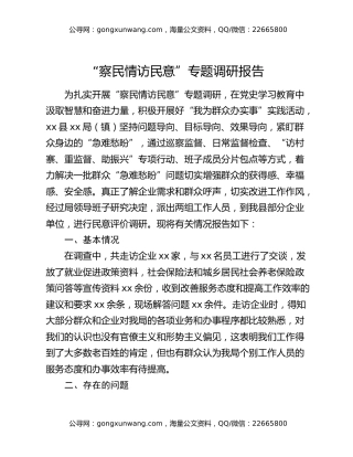 “察民情 访民意”专题调研报告