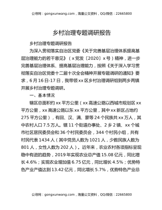 乡村治理专题调研报告