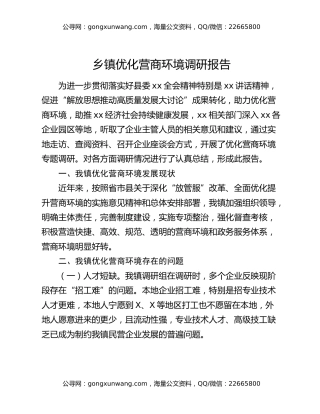 乡镇优化营商环境调研报告