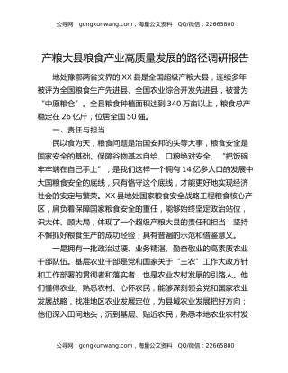 产粮大县粮食产业高质量发展的路径调研报告