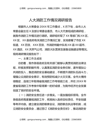 人大消防工作情况调研报告