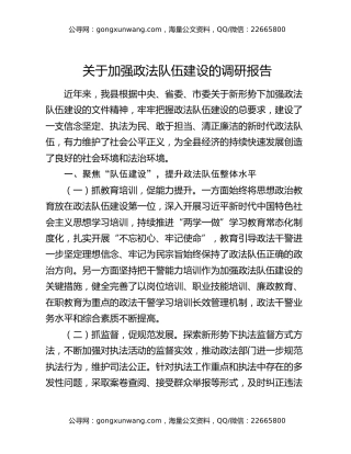 关于加强政法队伍建设的调研报告