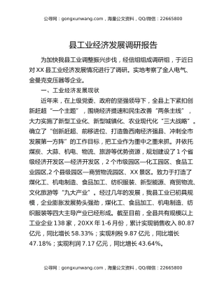 县工业经济发展调研报告