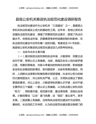 县级公安机关推进执法规范化建设调研报告
