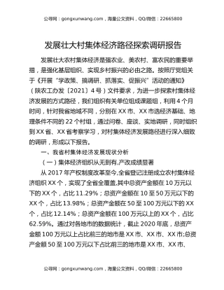 发展壮大村集体经济路径探索调研报告