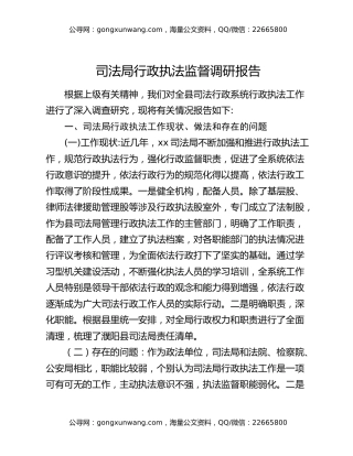 司法局行政执法监督调研报告