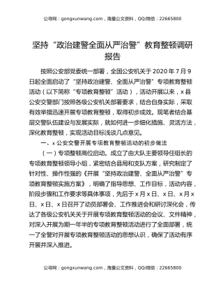 坚持“政治建警 全面从严治警”教育整顿调研报告