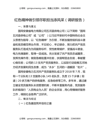 红色精神做引领 尽职担当添风采（调研报告）