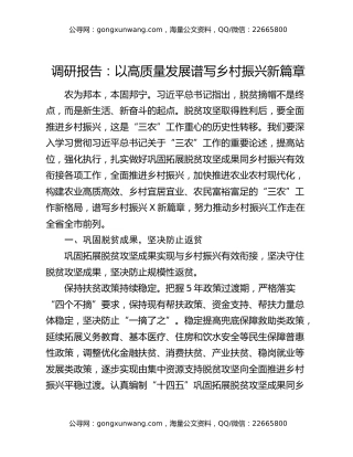 调研报告：以高质量发展谱写乡村振兴新篇章