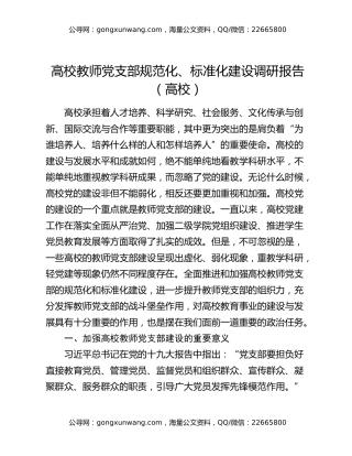高校教师党支部规范化、标准化建设调研报告（高校）