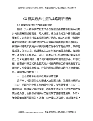 XX县实施乡村振兴战略调研报告