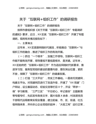 关于“互联网+组织工作”的调研报告