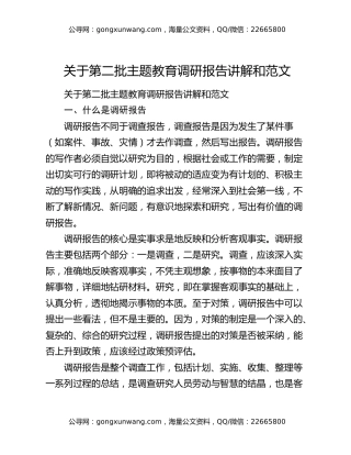关于第二批主题教育调研报告讲解和范文