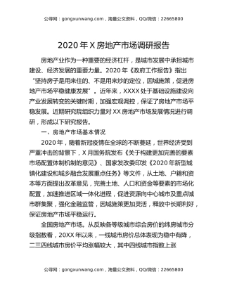 2020年X房地产市场调研报告